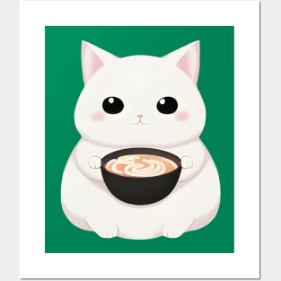 Cute Cat Holding a Cup of Ramen Posters and Art